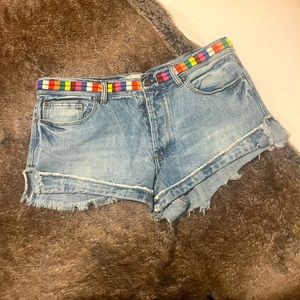 Free people Elliot denim shorts with embroidered waistband and button fly